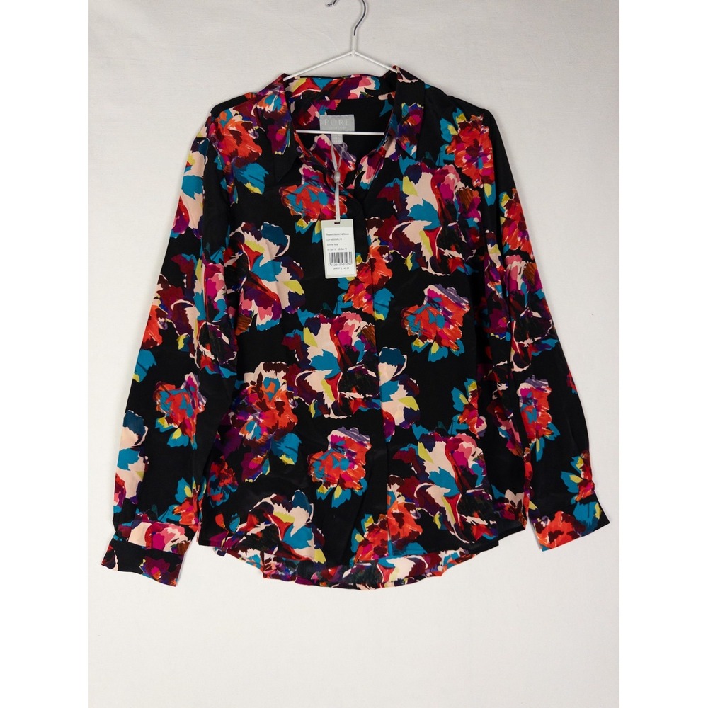 NWT Pure Collection 100% Silk Shirt Womens 12 Floral Button Up Colorful